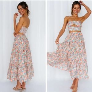 hello molly • cottagecore summer prairie red floral crop top + midi skirt set